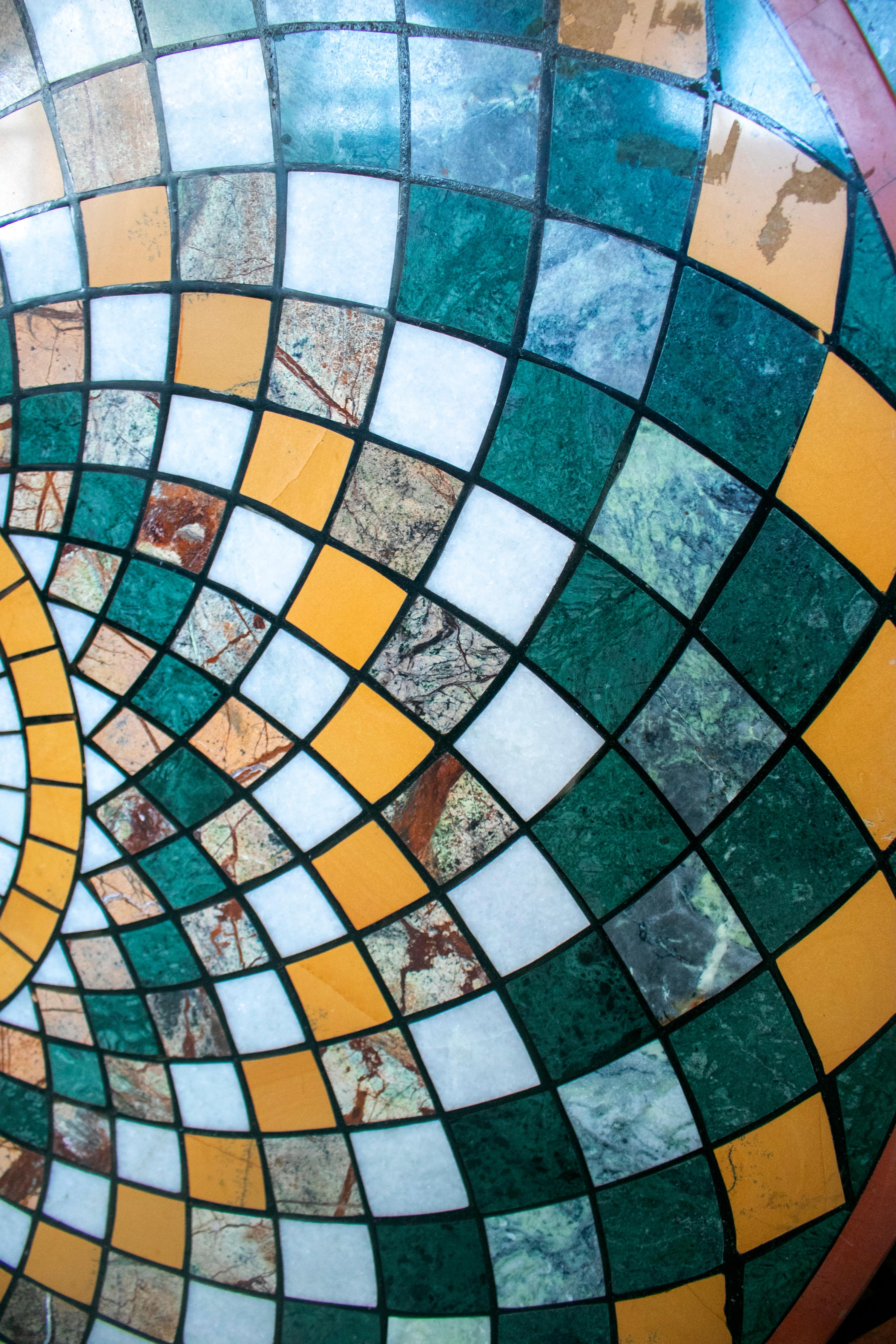 European Round Pietre Dure Geometric Marble Mosaic Table Top
