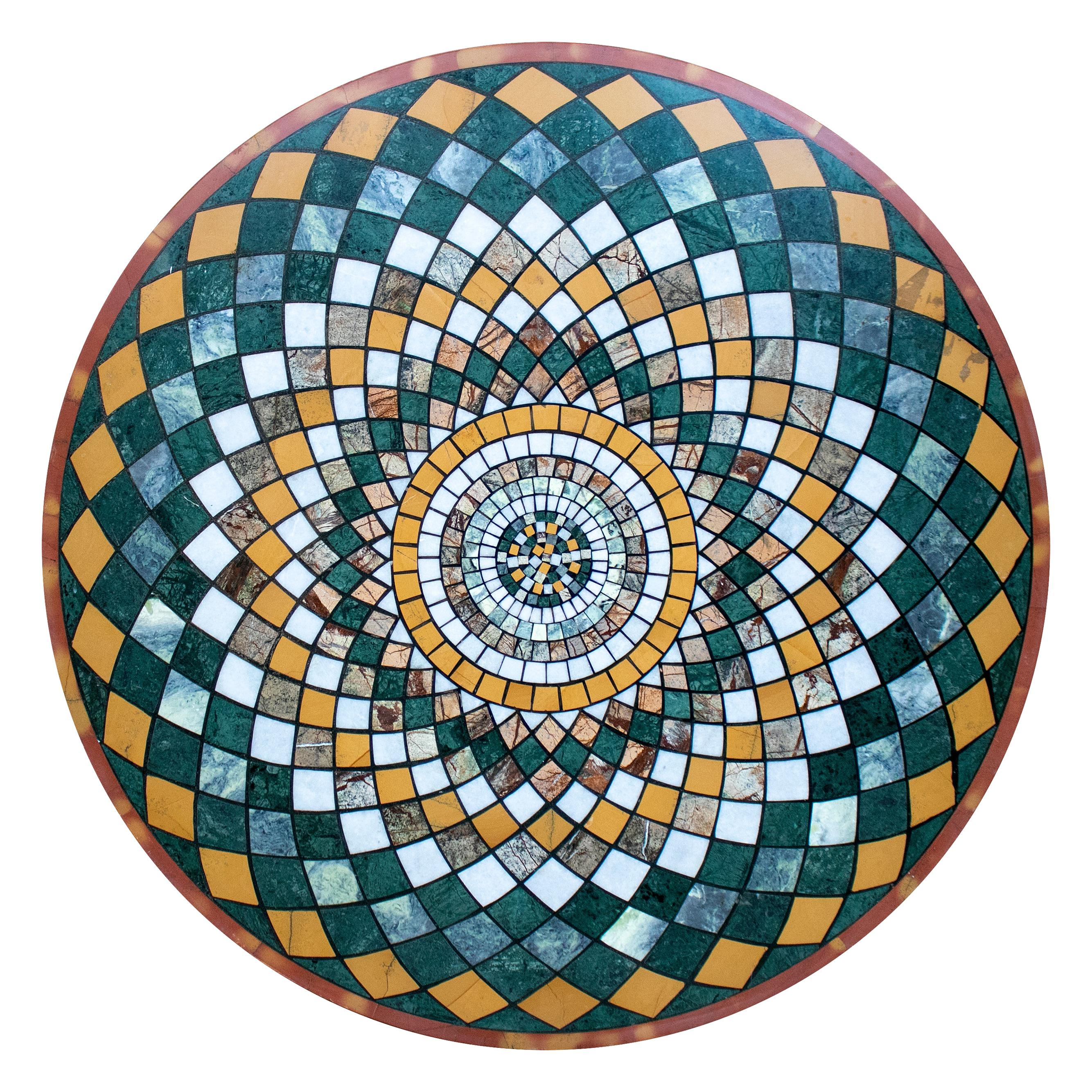 Round Pietre Dure Geometric Marble Mosaic Table Top