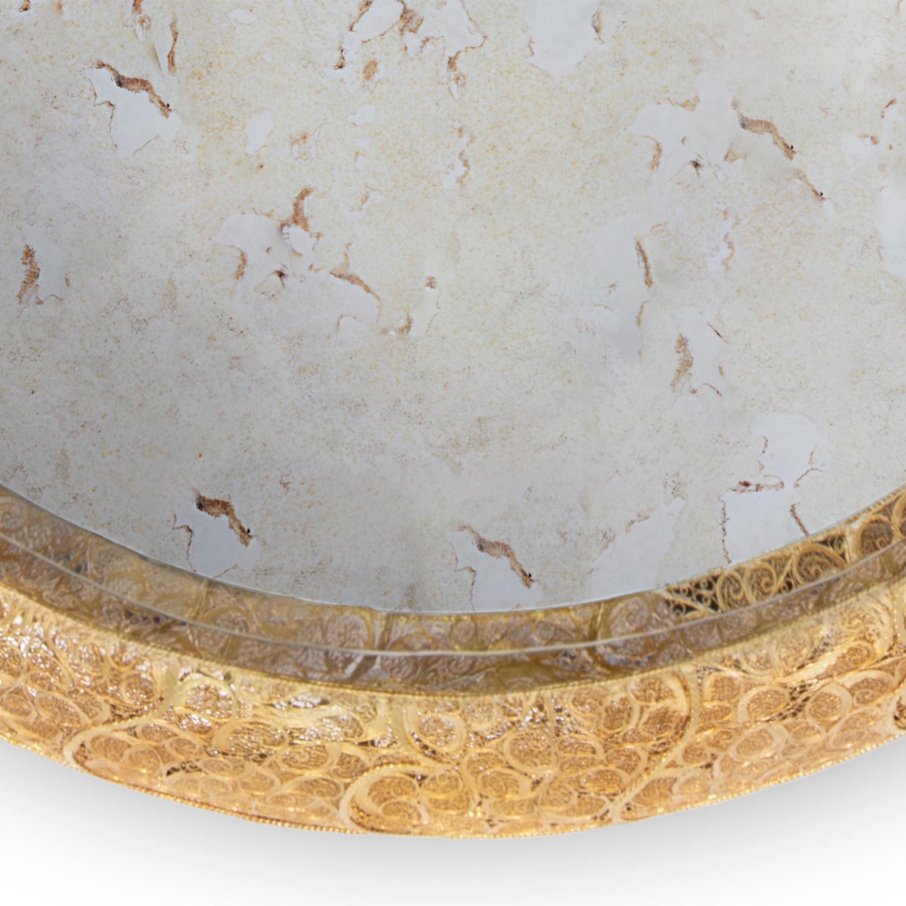 Hand-Carved Round Pilgrim Mirror For Sale