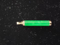 Round Cylindric Pillar Green Jade Pendant (With Solid 14K Yellow Gold)