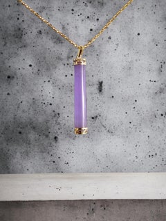 Round Pillar Purple Lavender Jade Tube Pendant (With Solid 14K Yellow Gold)