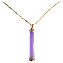 Round Pillar Purple Lavender Jade Tube Pendant (With Solid 14K Yellow Gold)