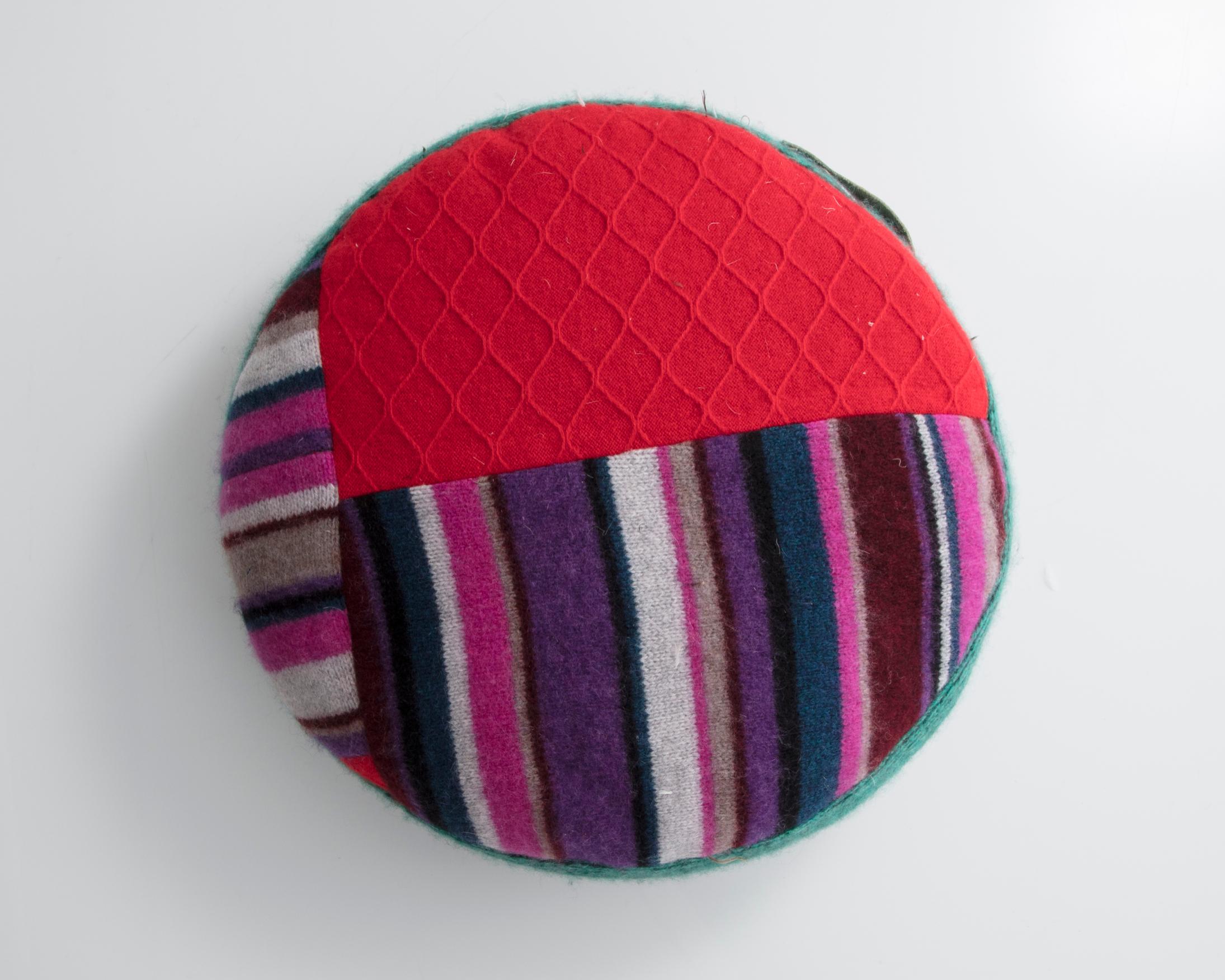 Modern Round Pillow in Red and Black Cashmere by Greg Chait, 2016