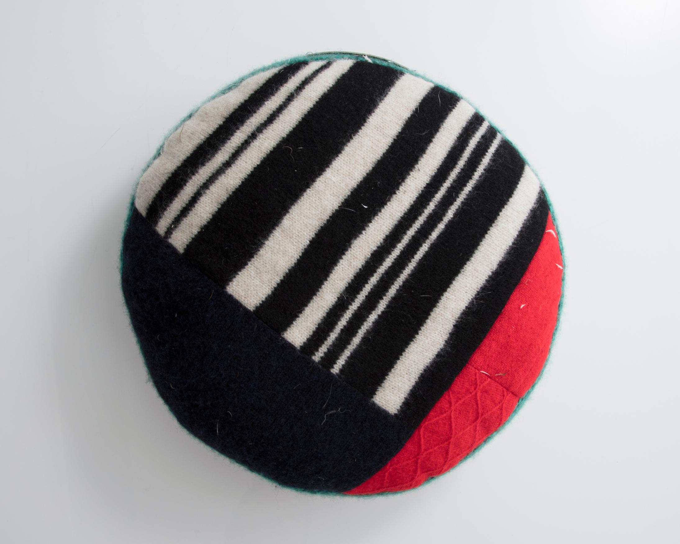 Modern Round Pillow in Red and Multicolor Cashmere by Greg Chait, 2016
