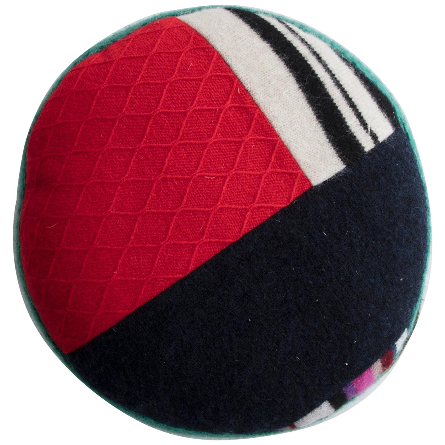 Round Pillow in Red and Multicolor Cashmere by Greg Chait, 2016
