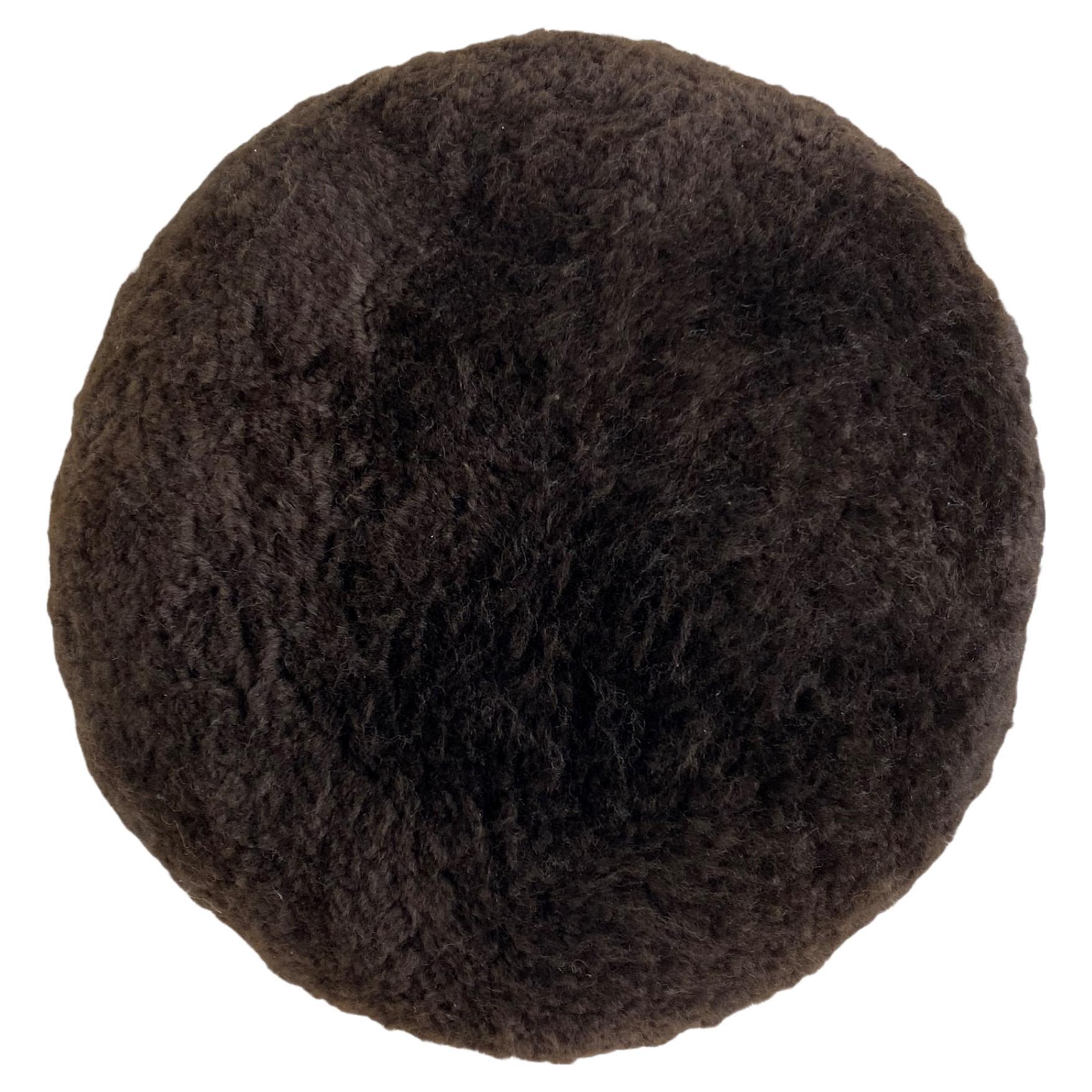 Round Pillow New Zealand Lambskin - 14" Brown Chestnut For Sale