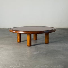 Mesa de centro redonda de pino, Charlotte Perriand para Les Arcs Design, Francia, años 60