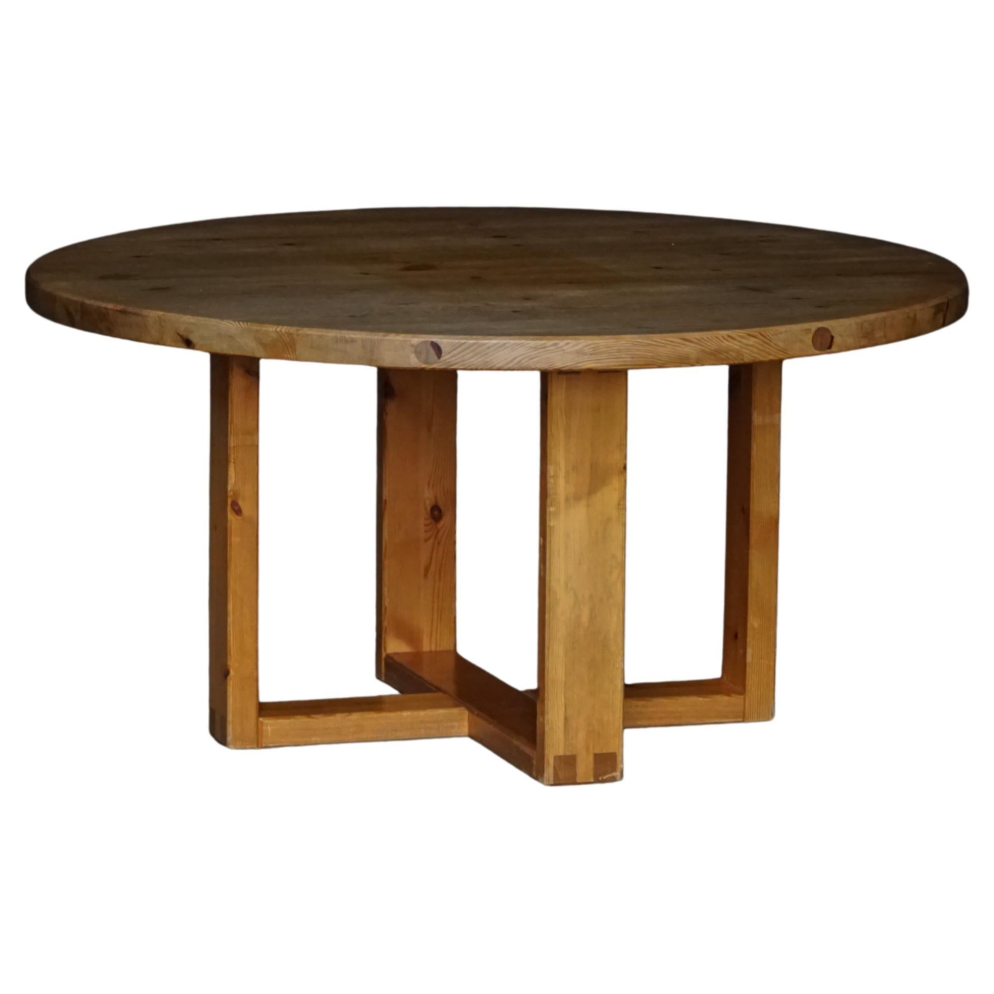 Round Pine Dining Table, Roland Wilhelmsson, Swedish Mid Century, 1960s