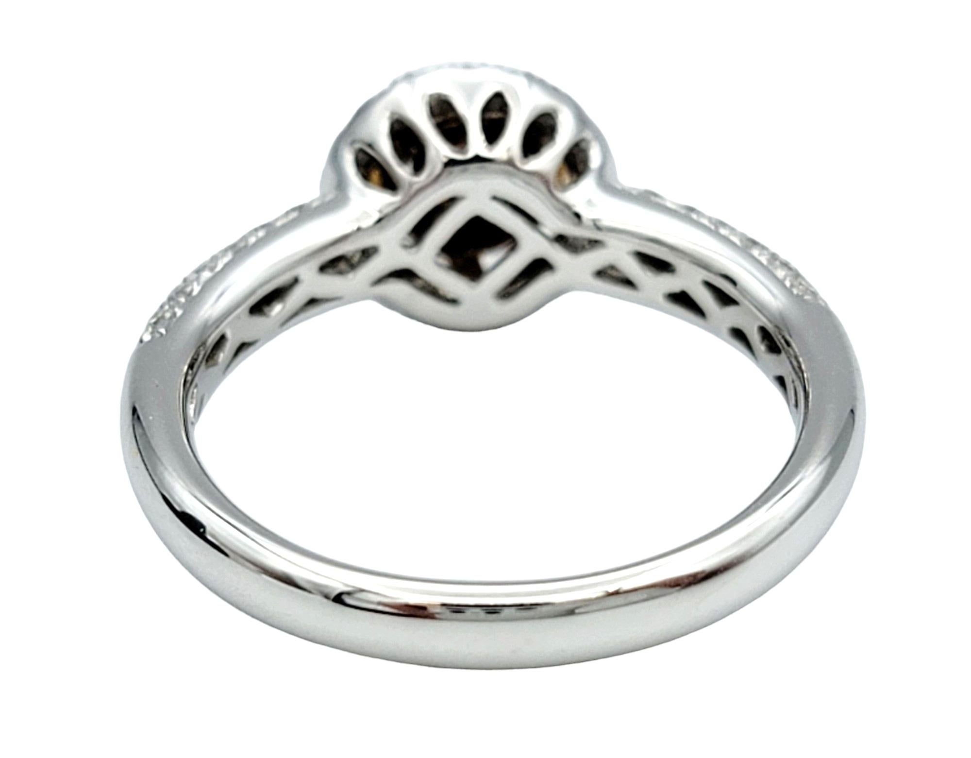 Round Pink and White Diamond Double Halo Band Ring in 18 Karat White & Rose Gold For Sale 1