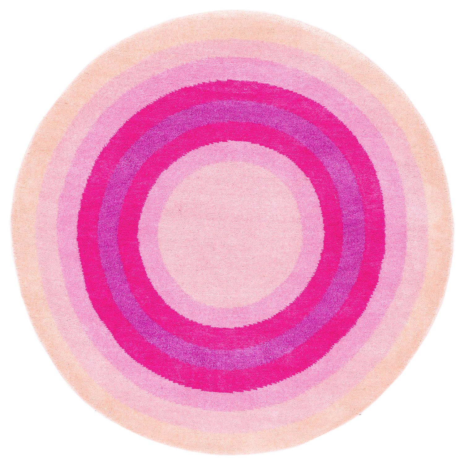 Tappeto rotondo rosa pop in seta e lana Angelina Bullseye di Joseph Carini in vendita 2