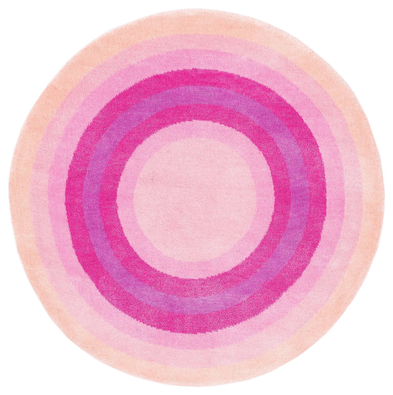 Tappeto rotondo rosa pop in seta e lana Angelina Bullseye di Joseph Carini in vendita 3