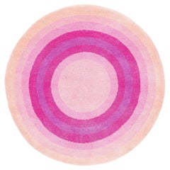 Round Pink Pop Silk and Wool Accessory Rug Angelina Bullseye by Joseph Carini