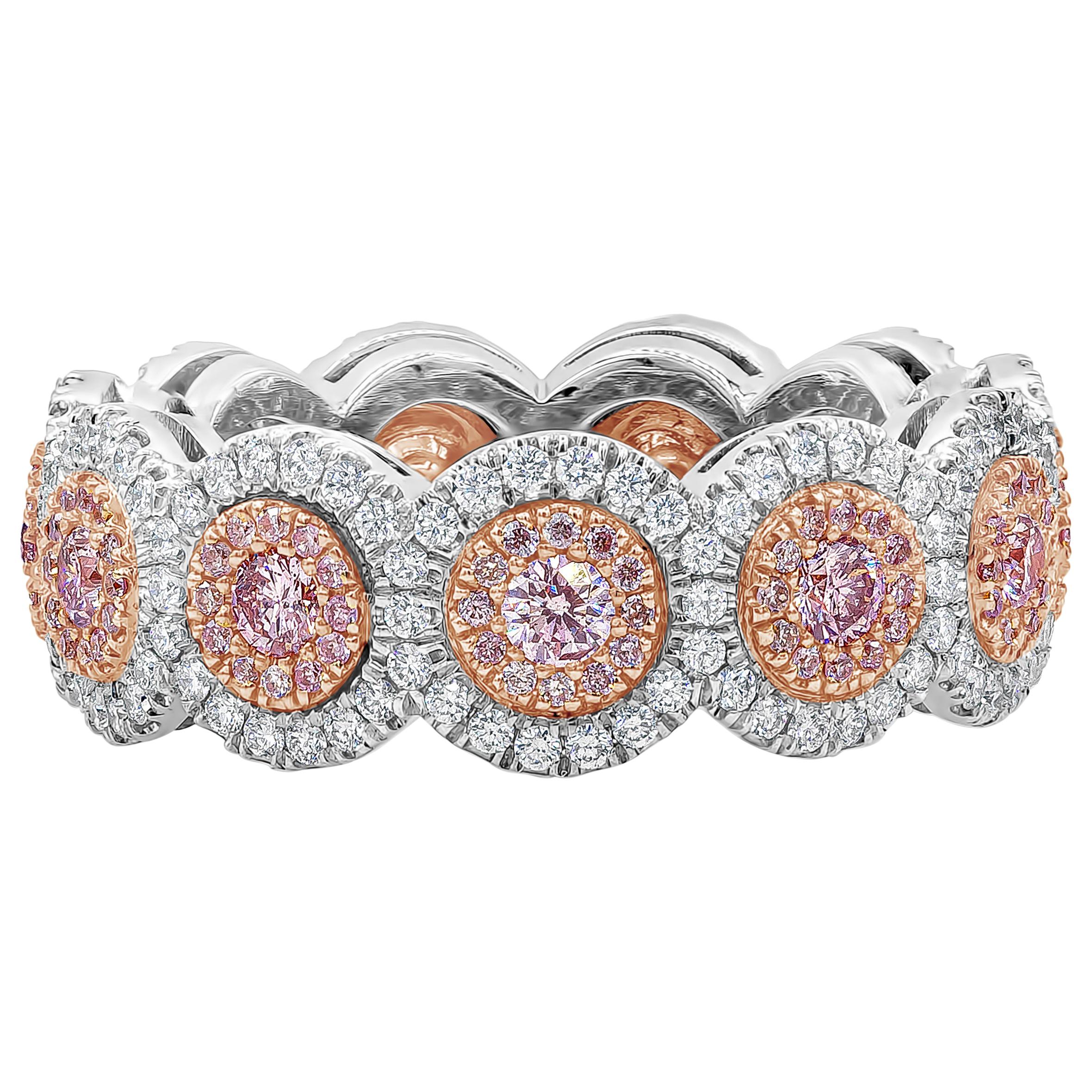Roman Malakov 0.86 Carat Pink Diamond Double Halo Eternity Wedding Band Ring