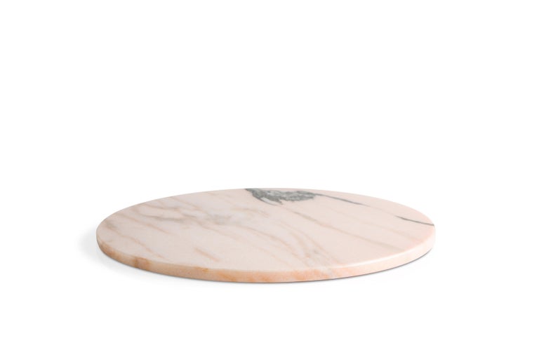 Hand-Crafted Handmade Rounded Pink Portugal Marble Cheese Plate For Sale