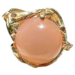 Round Pink Moonstone Branch Design Ring in 14 Karat Gold 