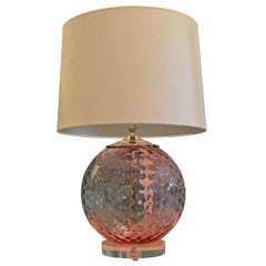 Round Pink Murano Faceted Glass w/ Chrome Accents Atop a Lucite Base Table Lamp