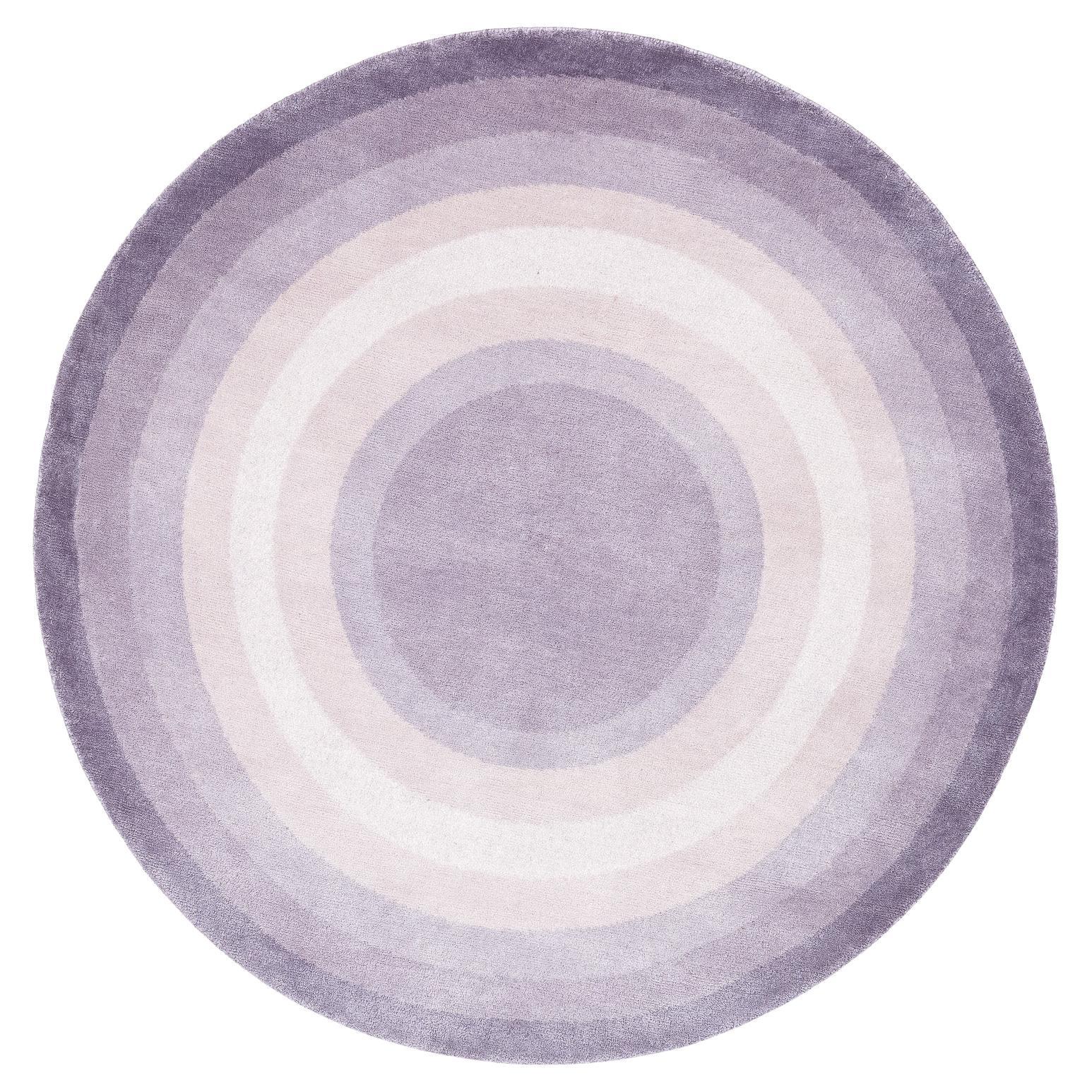 Round Silver Grey Silk and Wool Accessory Rug Elvis Bullseye by Joseph Carini