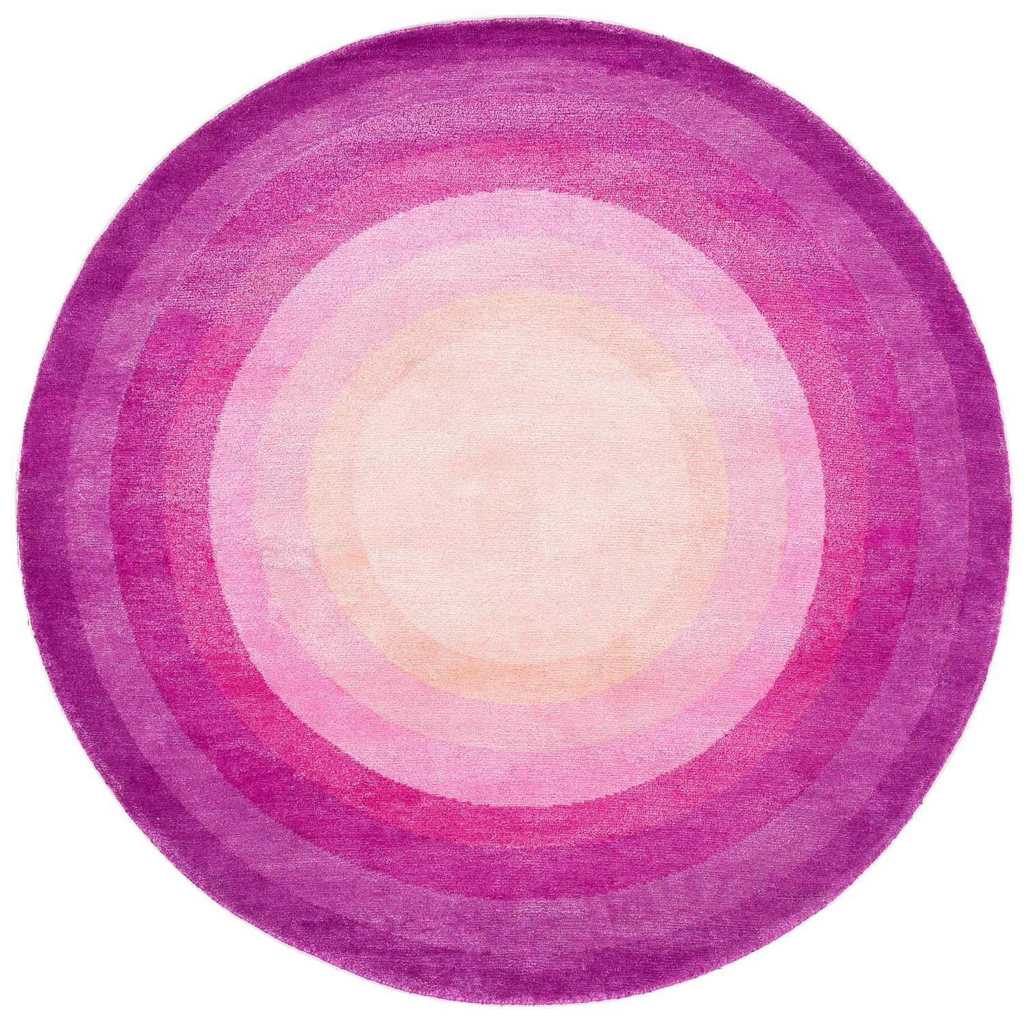 Round Pink Pop Silk and Wool Accessory Rug Lucy Bullseye by Joseph Carini For Sale 3