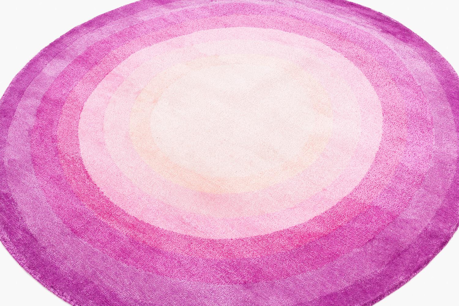 Modern Round Pink Pop Silk and Wool Accessory Rug Lucy Bullseye by Joseph Carini For Sale