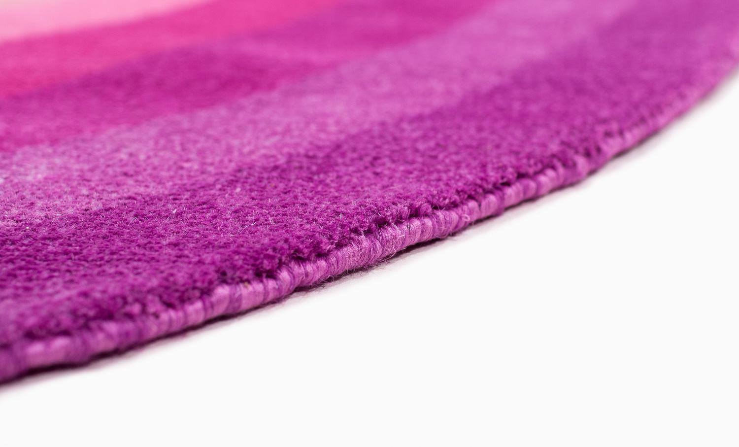 Hand-Knotted Round Pink Pop Silk and Wool Accessory Rug Lucy Bullseye by Joseph Carini For Sale