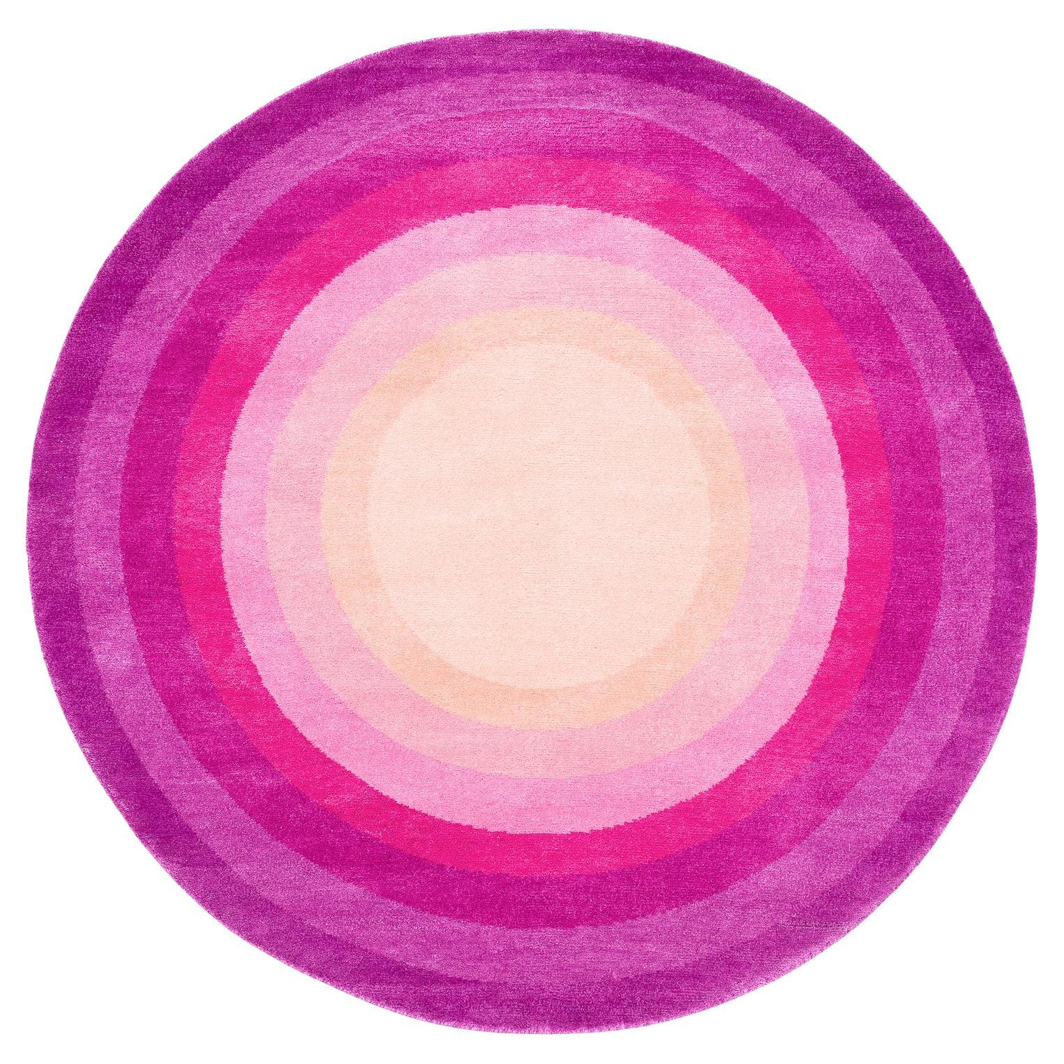 Round Pink Pop Silk and Wool Accessory Rug Lucy Bullseye by Joseph Carini For Sale