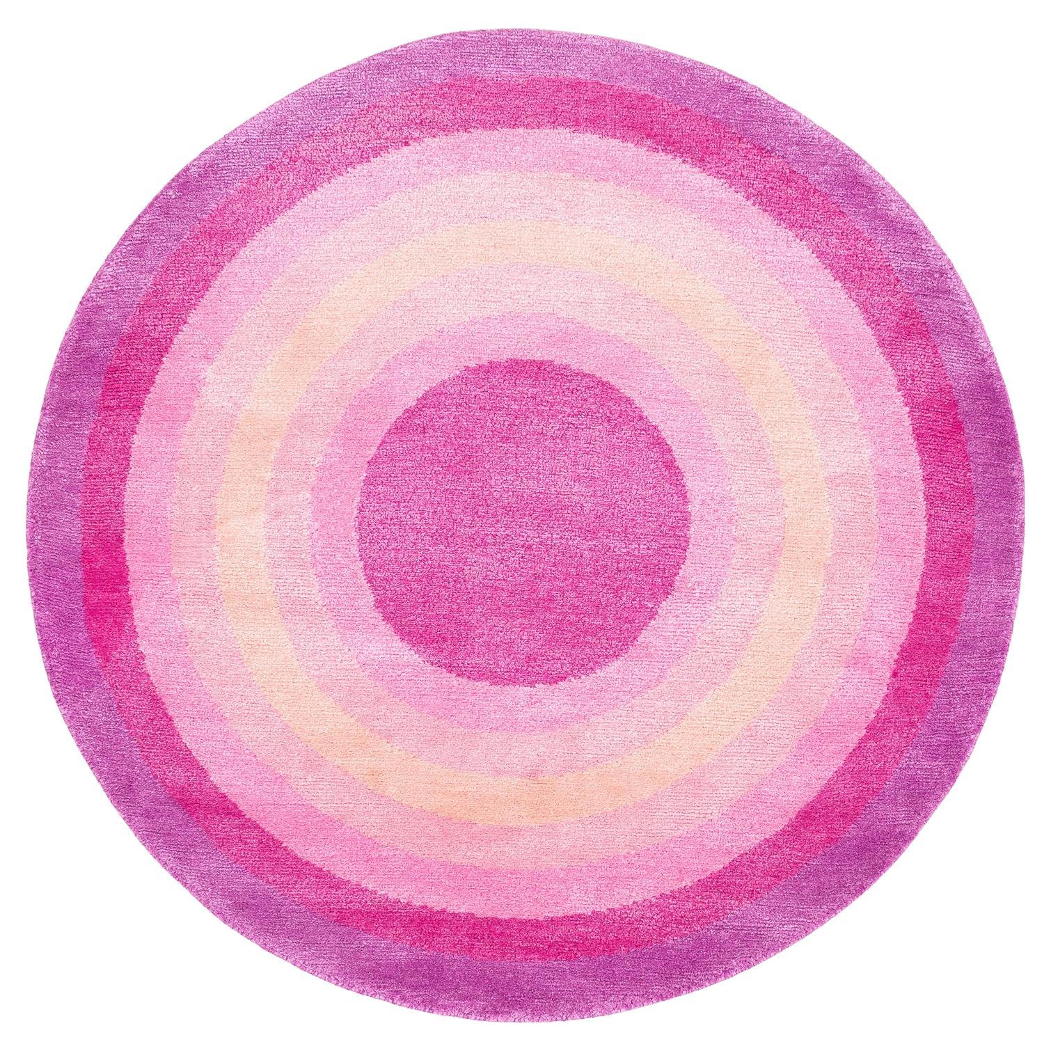 Round Pink Pop Silk and Wool Accessory Rug Cher Bullseye by Joseph Carini