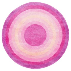 Round Pink Pop Silk and Wool Accessory Rug Cher Bullseye by Joseph Carini