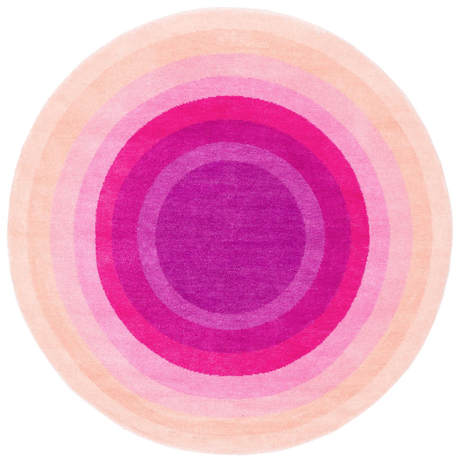 Round Pink Pop Silk and Wool Accessory Rug Priscilla Bullseye by Joseph Carini For Sale 3