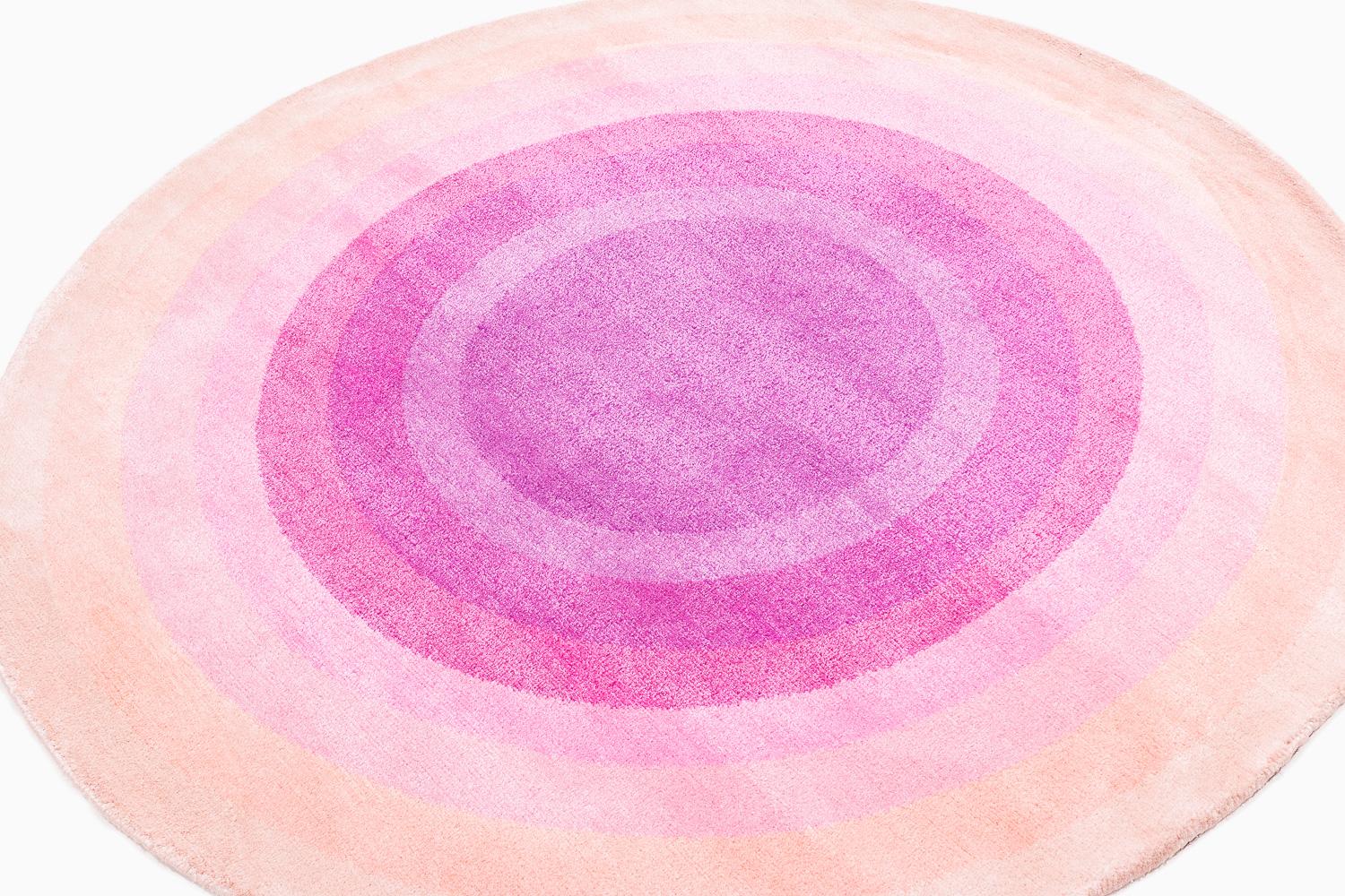 Modern Round Pink Pop Silk and Wool Accessory Rug Priscilla Bullseye by Joseph Carini For Sale