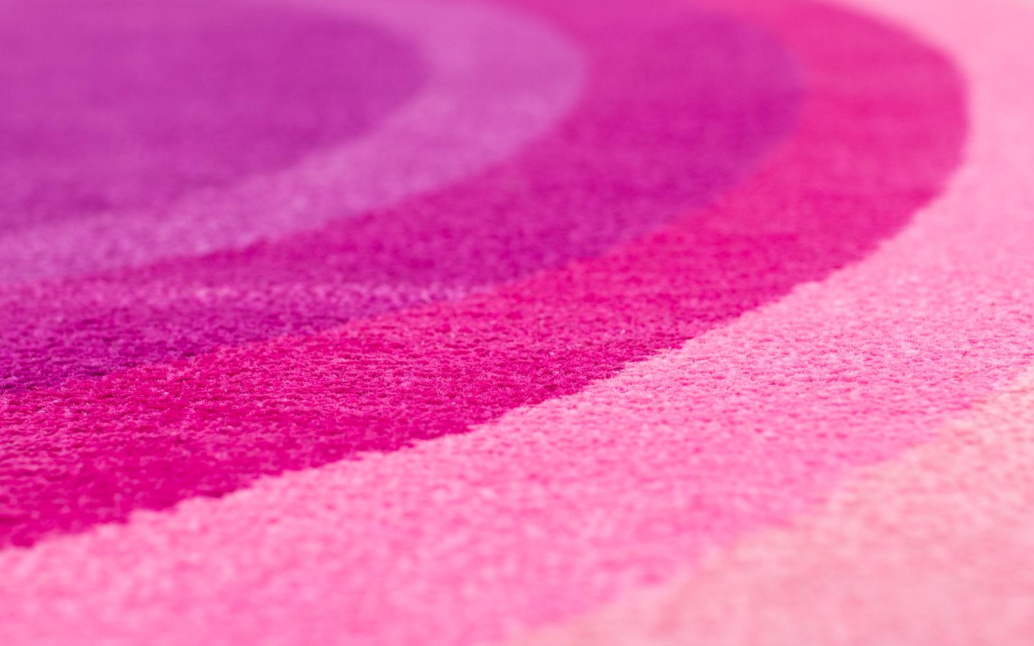 Contemporary Round Pink Pop Silk and Wool Accessory Rug Priscilla Bullseye by Joseph Carini For Sale