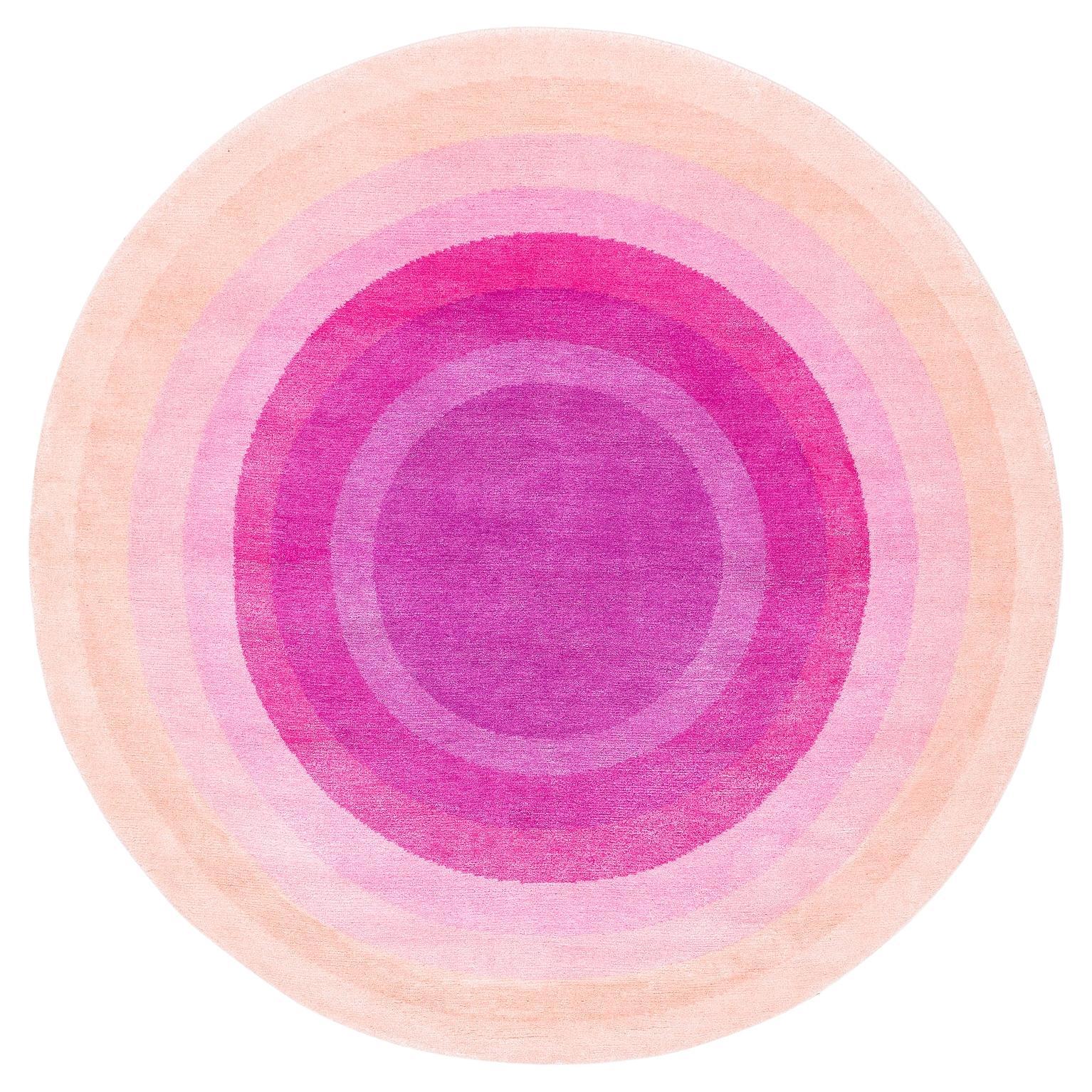 Round Pink Pop Silk and Wool Accessory Rug Priscilla Bullseye by Joseph Carini