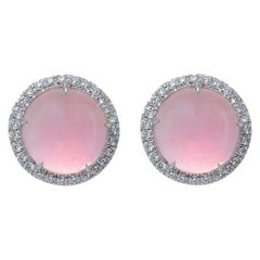 Cabochon Pink Quartz Diamond 18 Karat White Gold Margherita Burgener Earrings