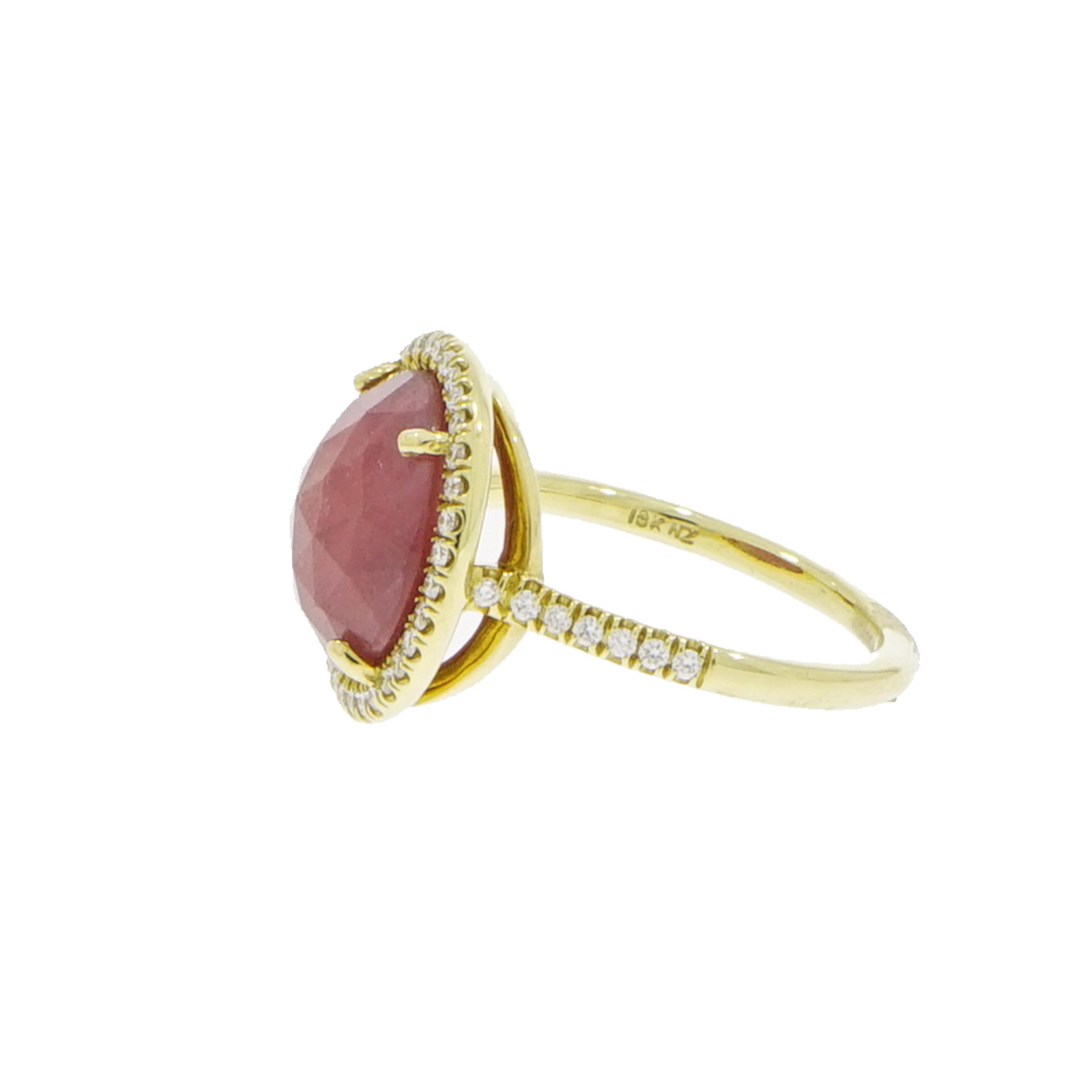 Artist Round Pink Sapphire and Diamond Yellow Gold Ring