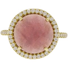 Round Pink Sapphire and Diamond Yellow Gold Ring