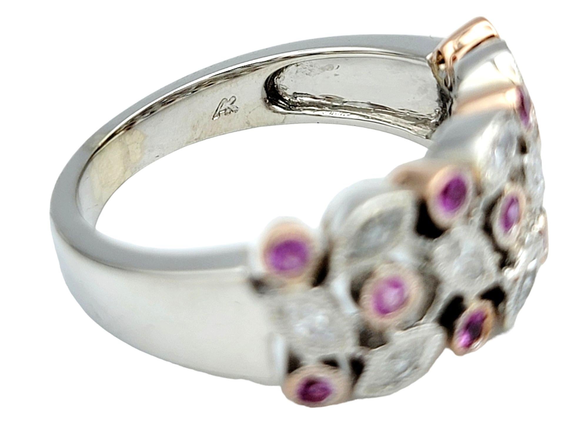 Anillo con Zafiro Rosa Redondo y Diamante Marquesa Motivo Hoja en Oro de 14 Kilates en Bueno estado para la venta en Scottsdale, AZ