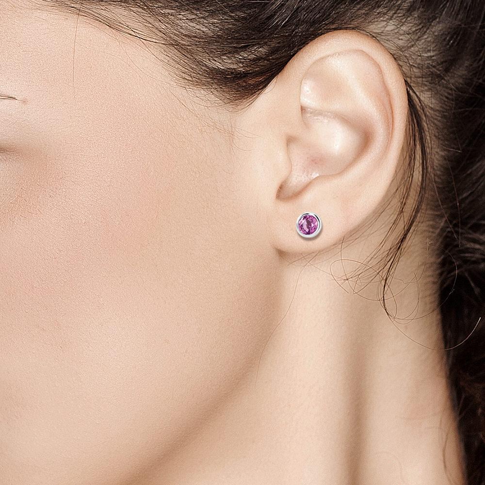 Contemporary Round Pink Sapphire Bezel Set Stud Earrings