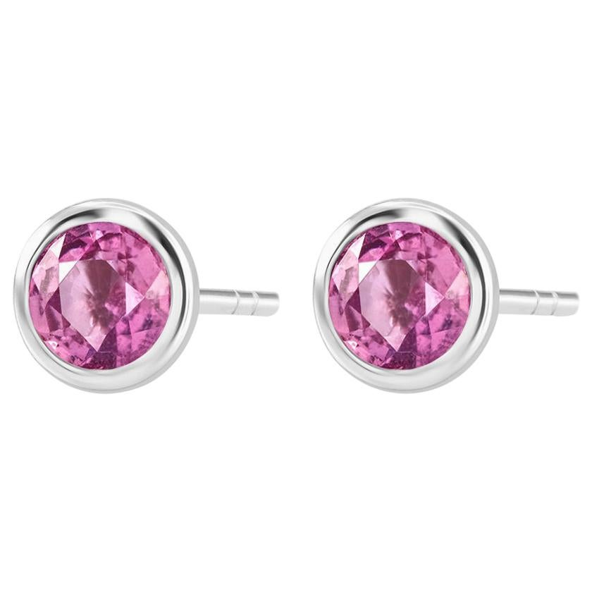 Round Pink Sapphire Bezel Set Stud Earrings