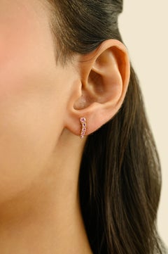 Round Pink Sapphire Curved Bar Stud Earrings in 14K Yellow Gold Modern Jewelry