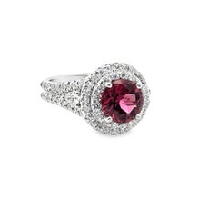 Round Pink Tourmaline and Diamond 18K White Gold Estate Ring