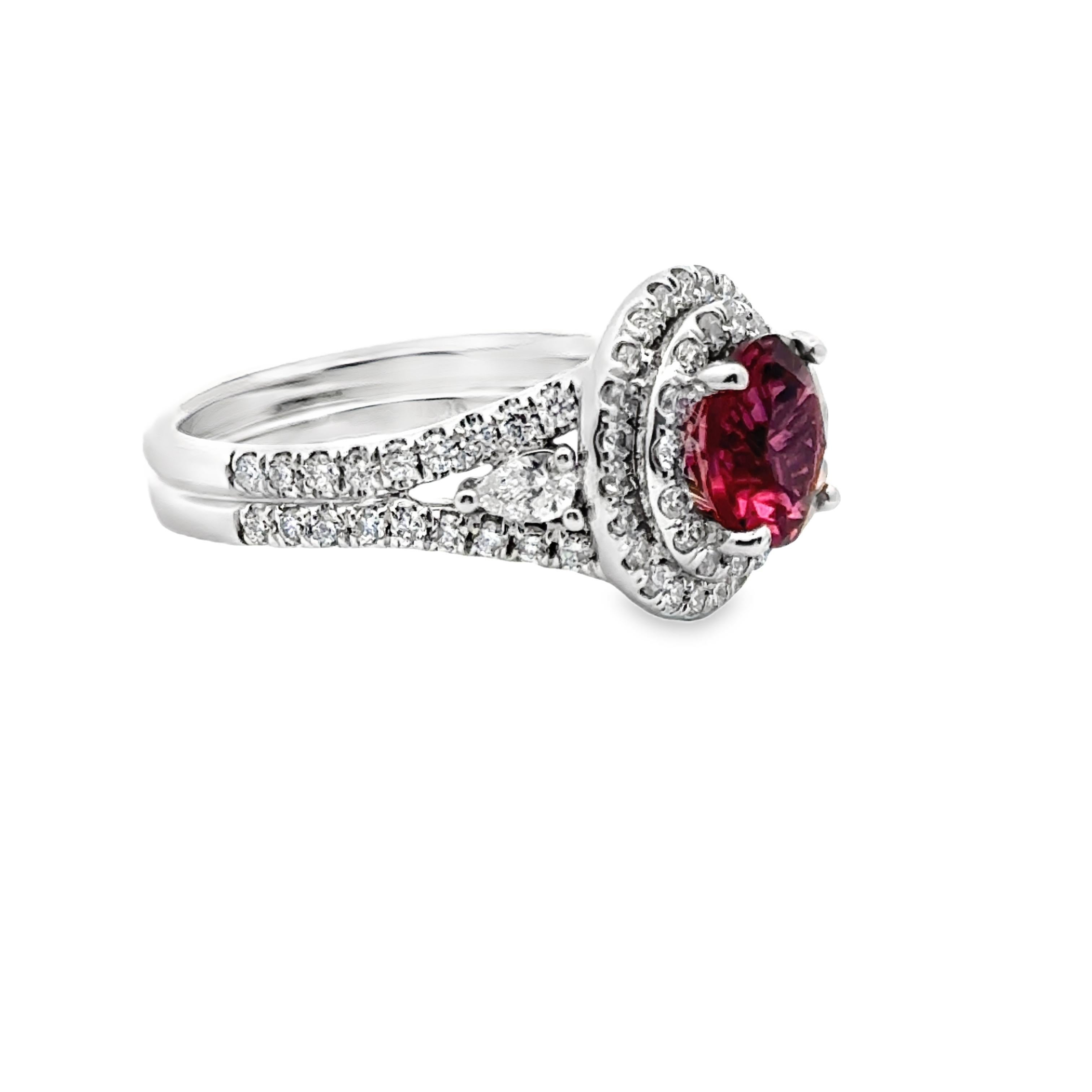 Modern Round Pink Tourmaline and Diamond 18K White Gold Estate Ring For Sale