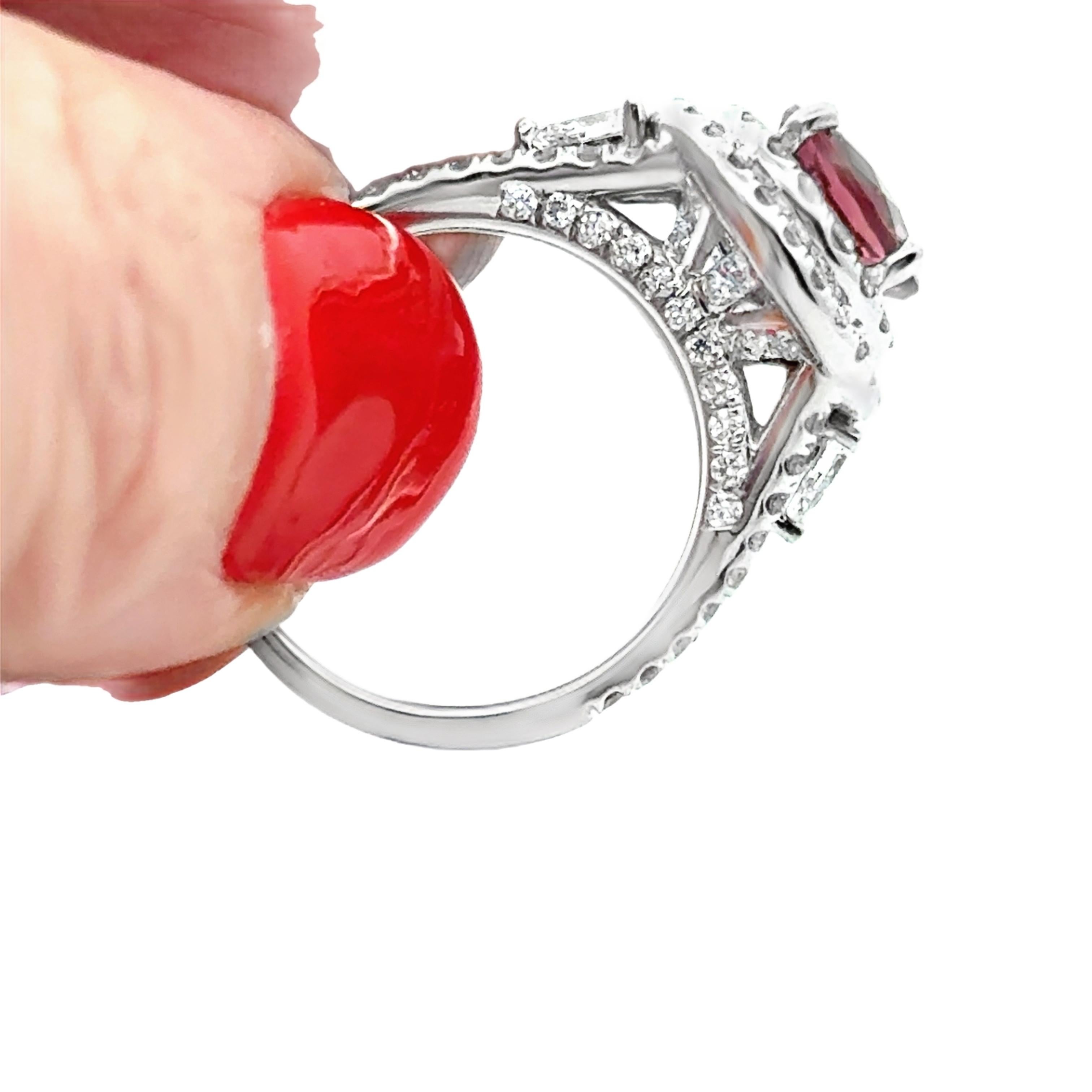 Round Cut Round Pink Tourmaline and Diamond 18K White Gold Estate Ring For Sale