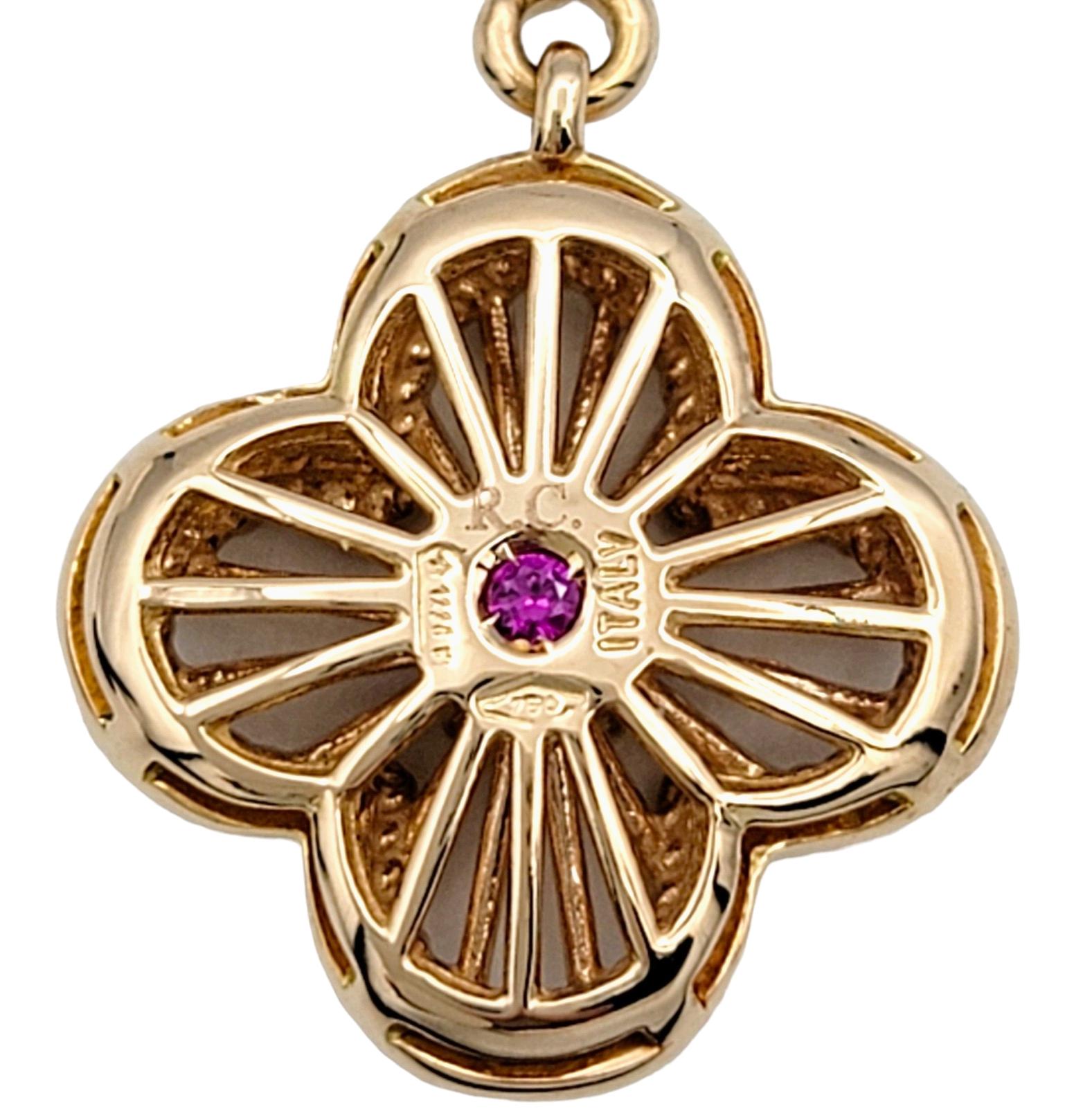 Collana con ciondolo a forma di quadrifoglio aperto con tormalina rosa rotonda in oro rosa 18 carati in vendita 1