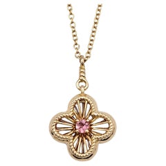 Round Pink Tourmaline Open Quatrefoil Pendant Necklace in 18 Karat Rose Gold