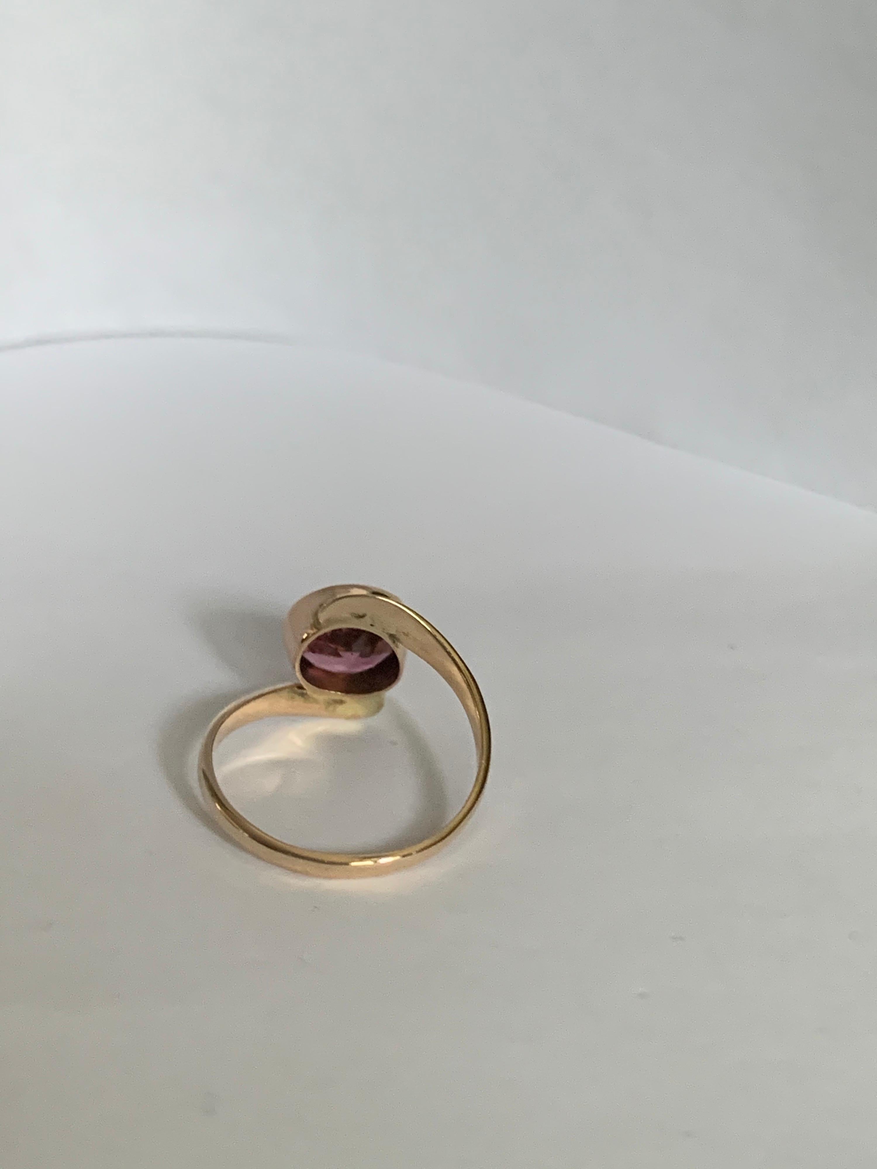 14K Yellow Gold Round Cut Pink Tourmaline Ring For Sale 5