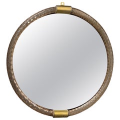 Specchio da parete rotondo rosa ritorto in vetro di Murano e ottone di Barovier&Toso