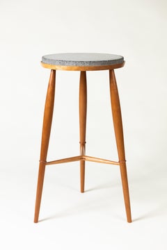 Round Plant Stand Side Table with Concrete Top and Turned Legs