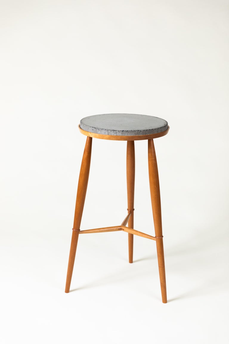 Round Plant Stand Side Table with Concrete Top and Turned Legs For Sale