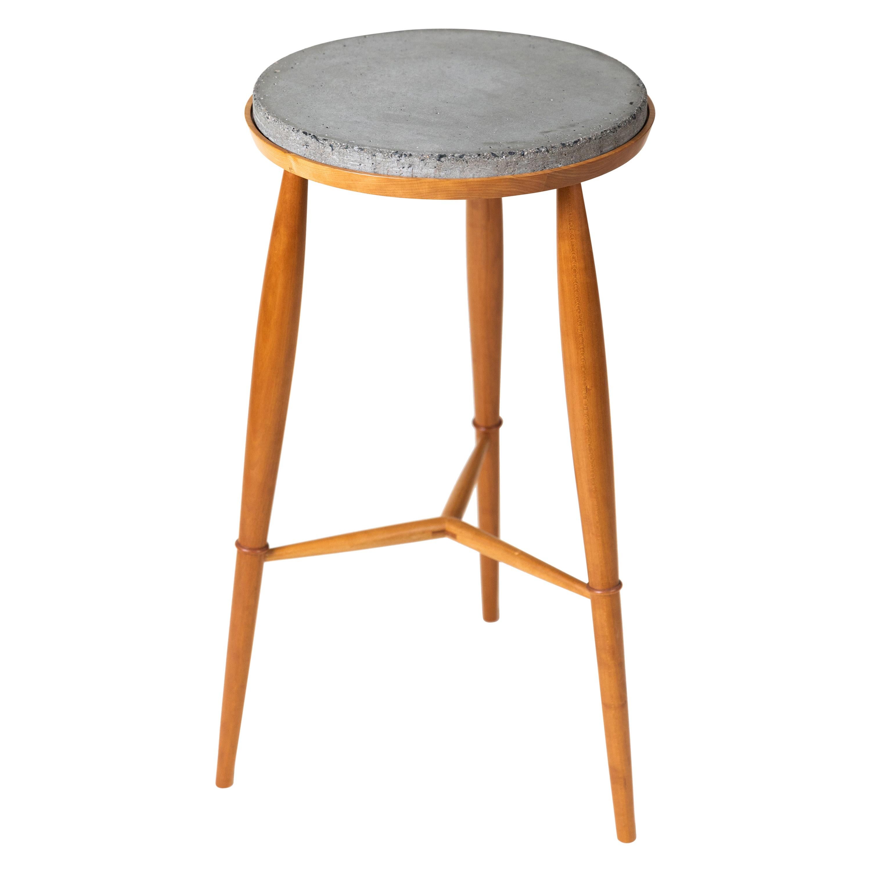Round Plant Stand Side Table with Concrete Top and Turned Legs For Sale