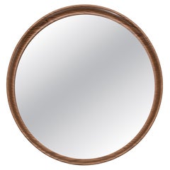 Specchio da parete rotondo in plastica con finitura effetto legno, anni '70, Francia