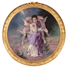 Antique Round plate in Sèvres porcelain « Spring song » after W. Bouguereau